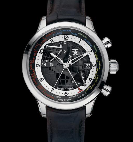 TX Sala d'World Time 530 orologio con quadrante nero e cinturino in pelle